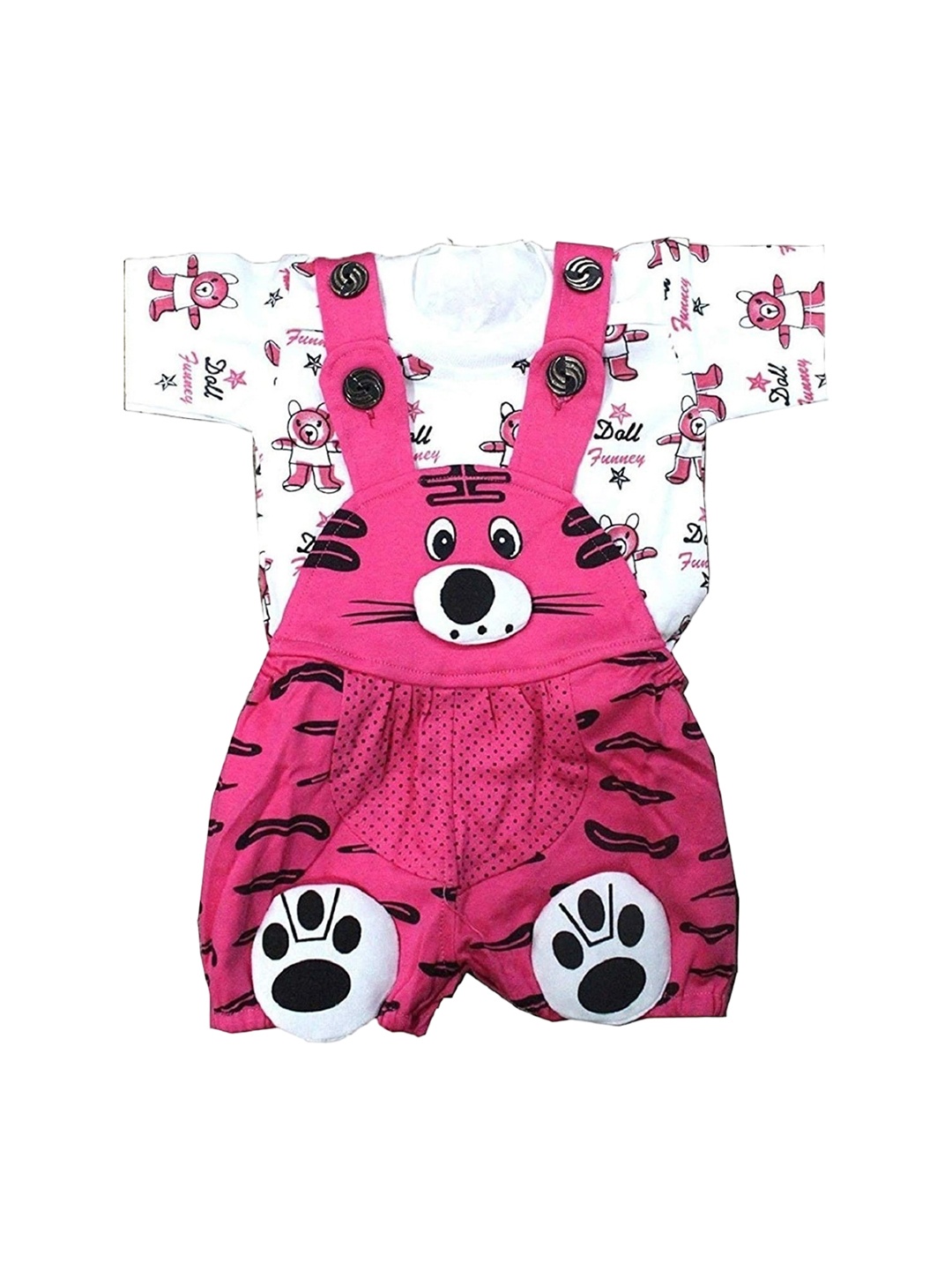 

BAESD Infants Printed Slim Fit Dungaree With T-Shirt, Pink