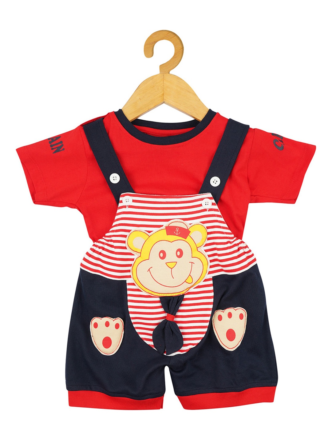 

BAESD Infants Girls Self Design Dungaree With T-Shirt, Red