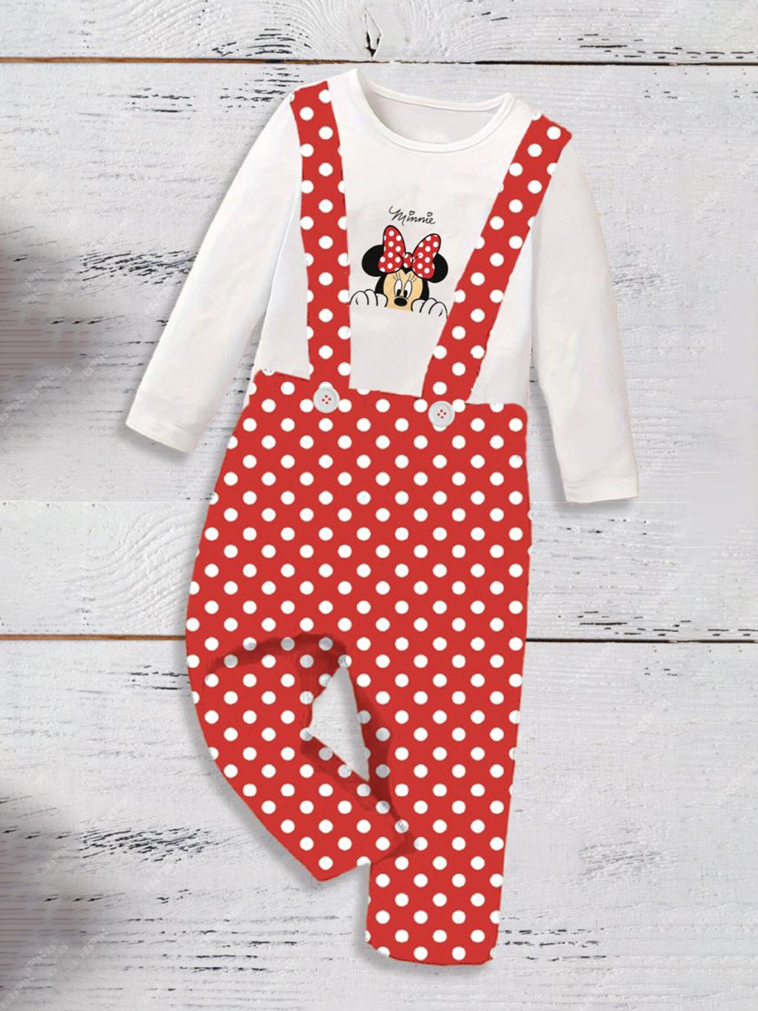 

BAESD Infant Girls Polka Dot Printed Dungaree With T-Shirt, Red