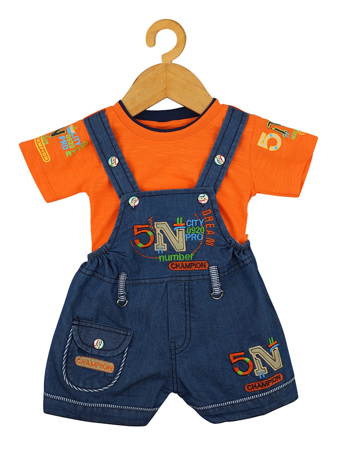 

BAESD Infant Girls Self Design Slim Fit Dungaree With T-Shirt, Orange