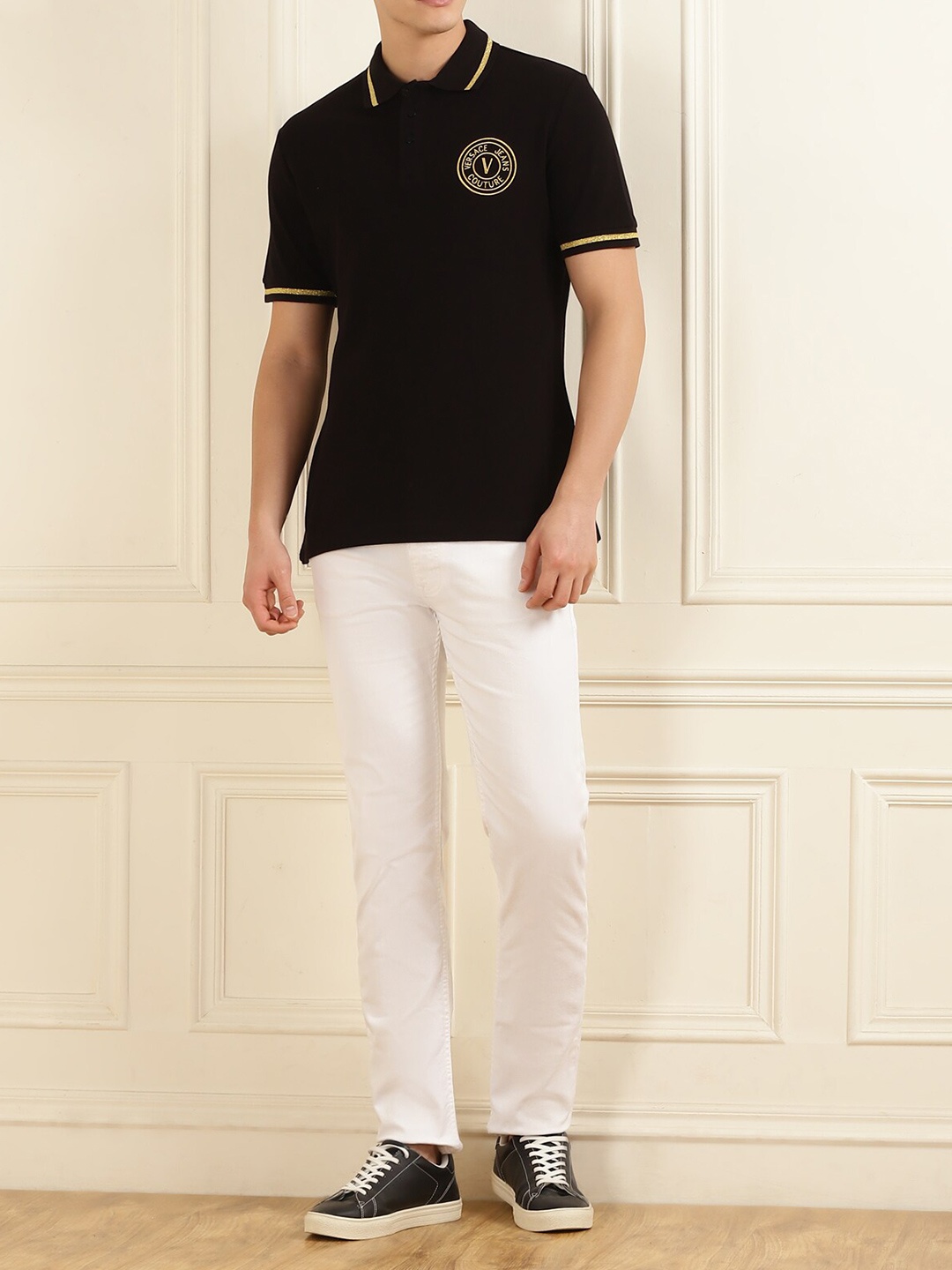 

Versace Jeans Couture Polo Collar Cotton T-shirt, Black