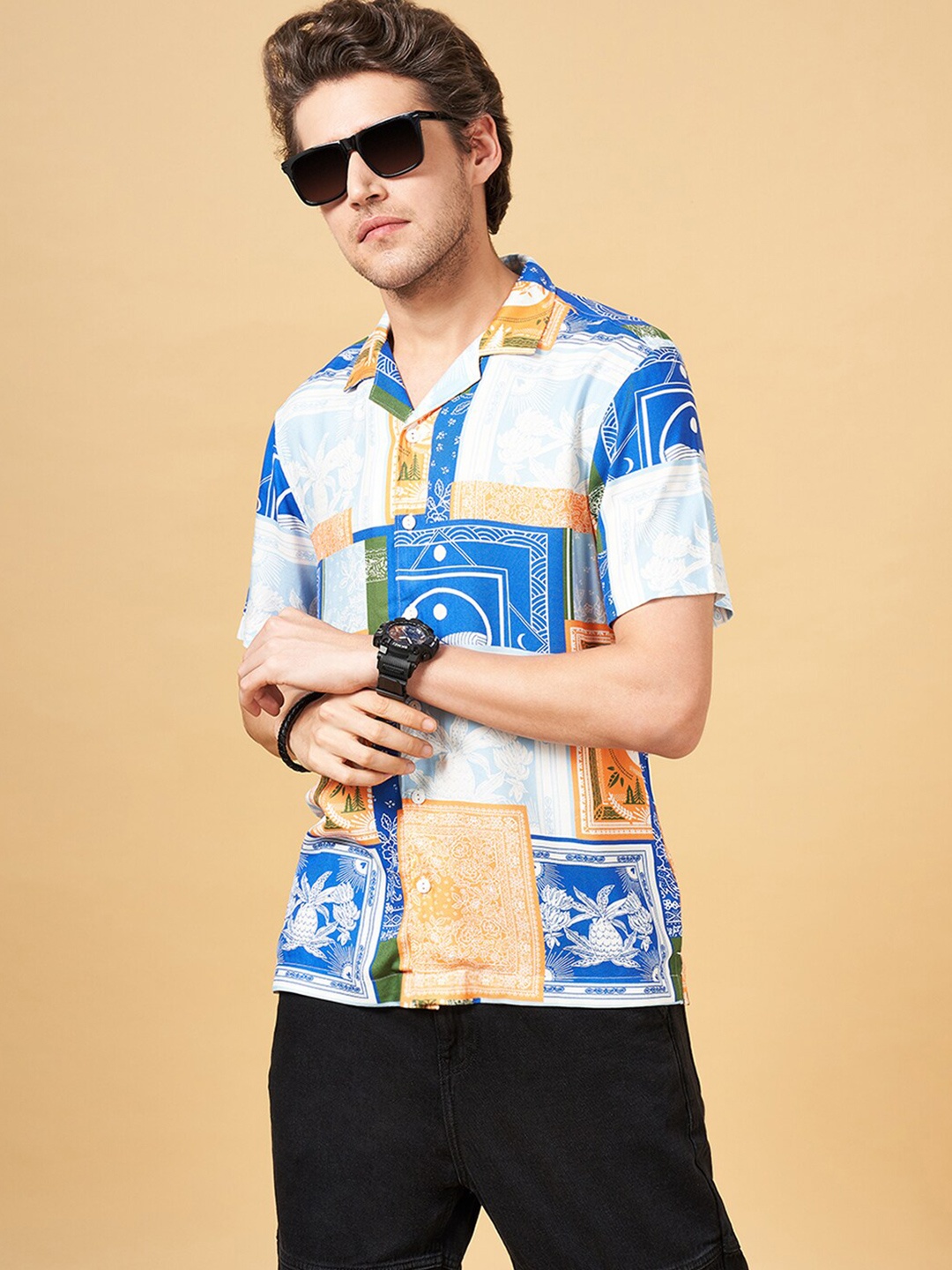 

People Orange Slim Fit Floral Printed Casual Shirt