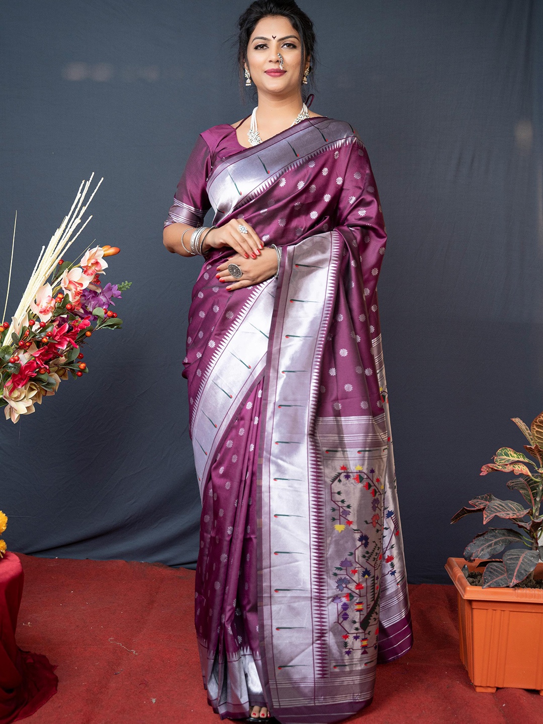 

Royal Rajgharana Saree Ethnic Motifs Zari Pure Silk Banarasi Sarees, Magenta