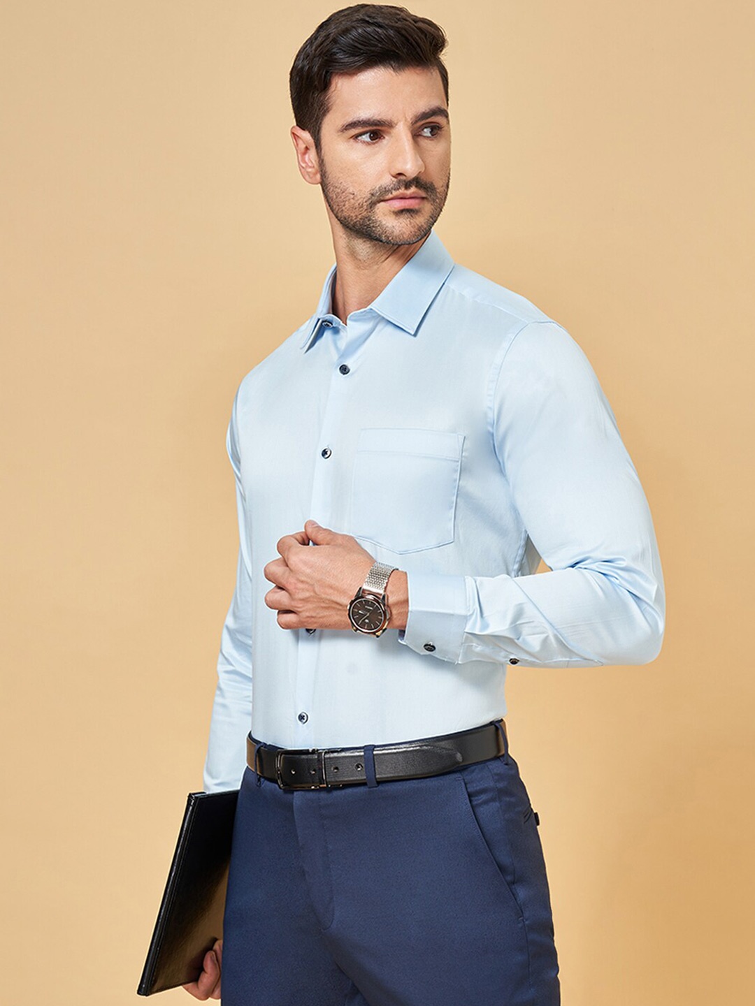 

Peregrine by Pantaloons Slim Fit Opaque Cotton Formal Shirt, Blue