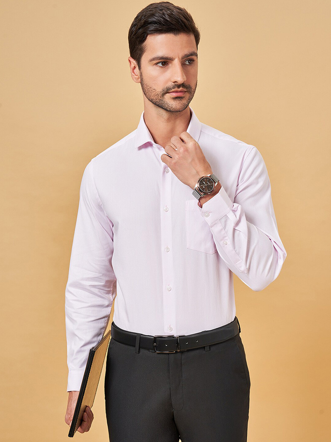 

Peregrine by Pantaloons Opaque Cotton Formal Shirt, Pink
