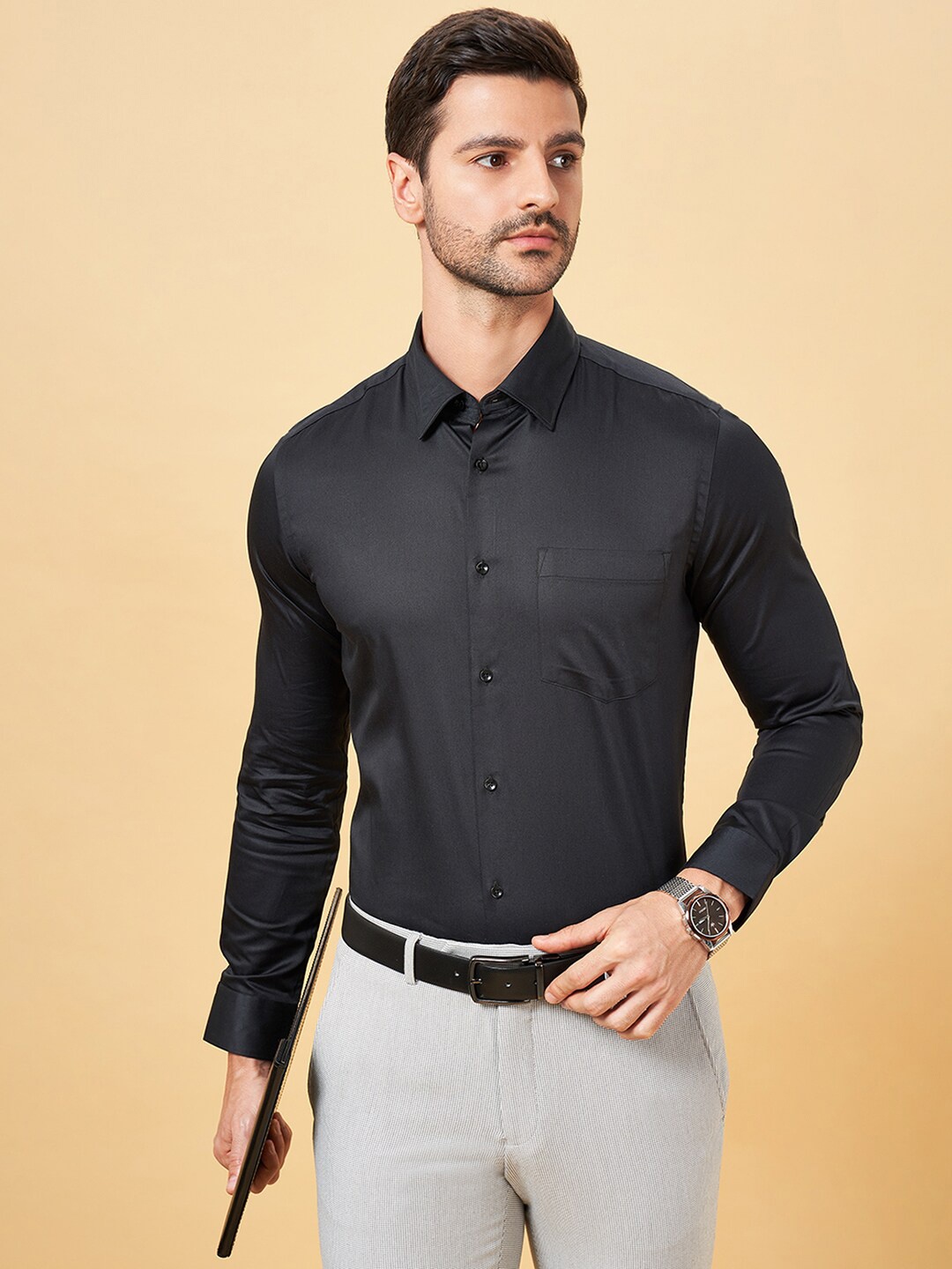 

Peregrine by Pantaloons Slim Fit Opaque Formal Shirt, Black