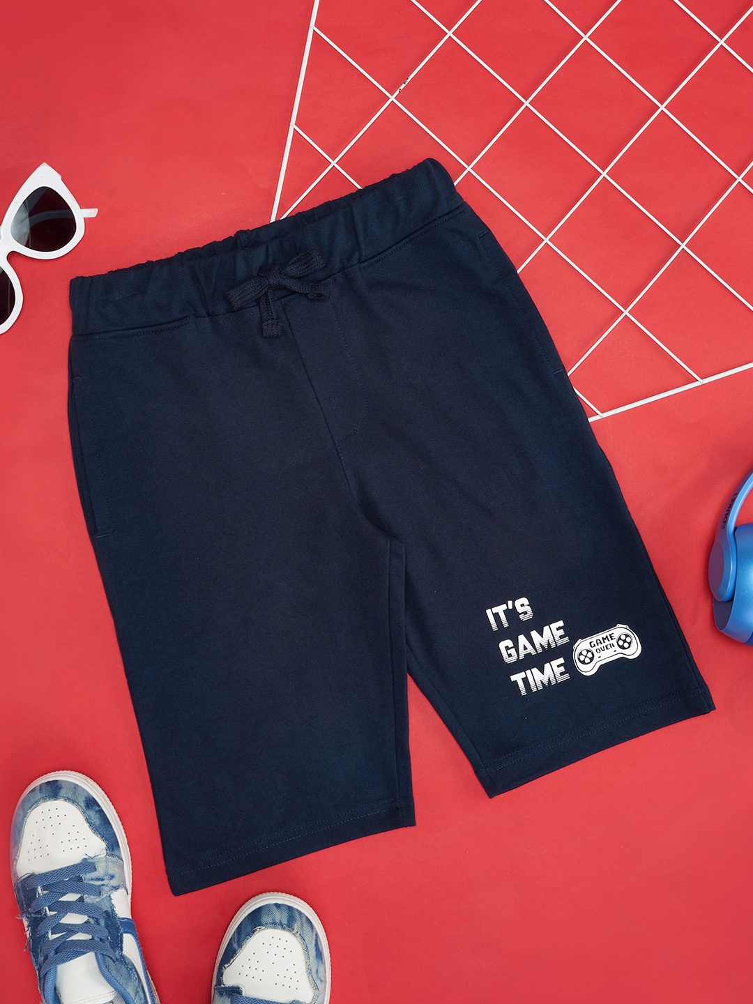 

YU by Pantaloons Boys Typography Printed Cotton Shorts, Navy blue