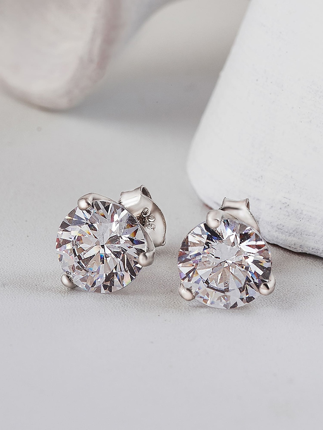 

SILBERRY 925 Sterling Silver Rhodium-Plated Contemporary Studs Earrings