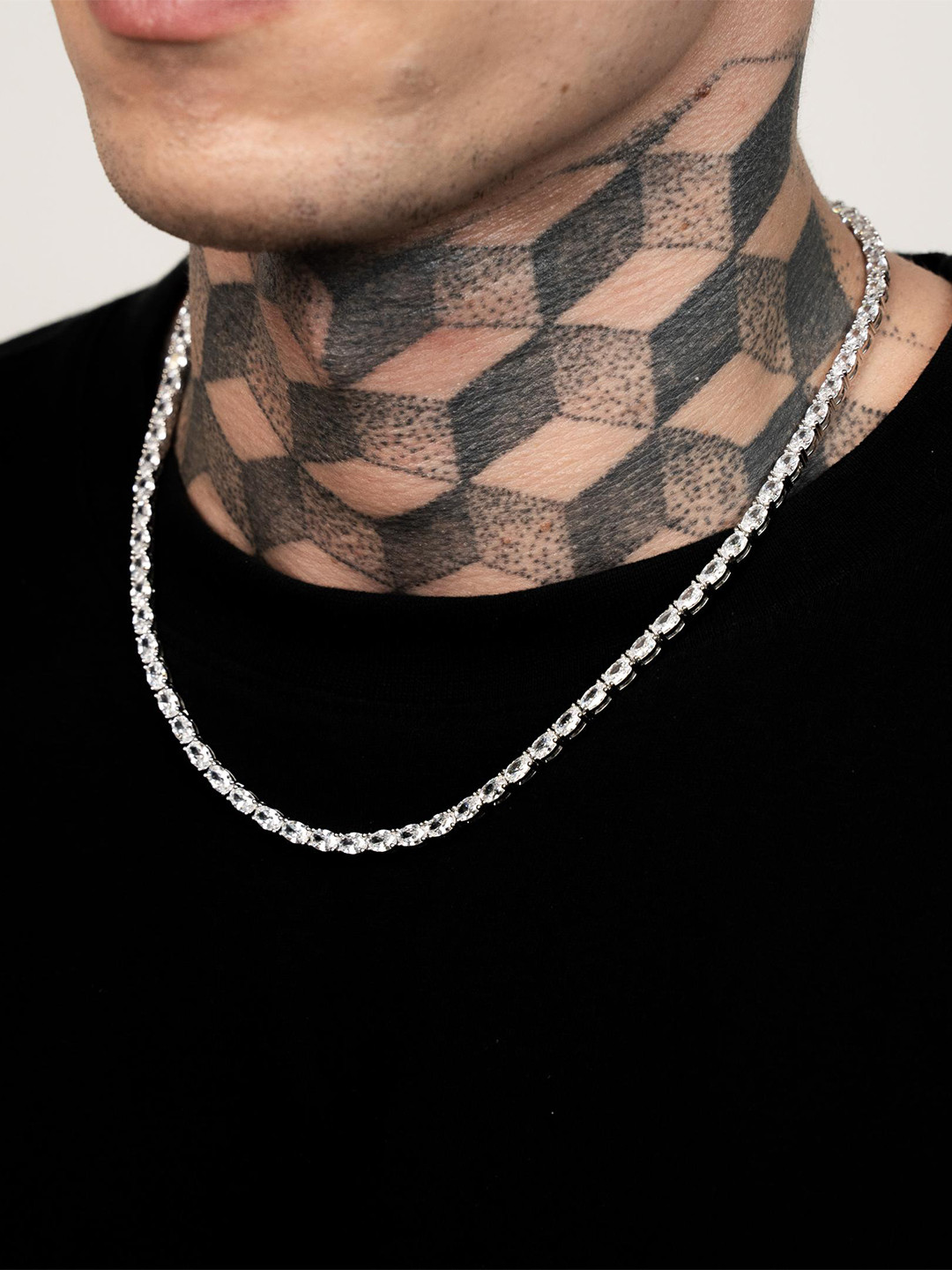 

Drip Project Men Brass Rhodium-Plated Cubic Zirconia Minimal Chain, Silver
