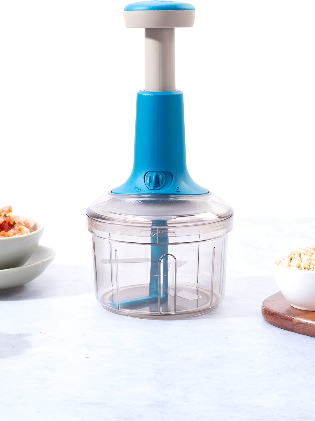 

Wonderchef Blue & Transparent Plastic Push Chopper