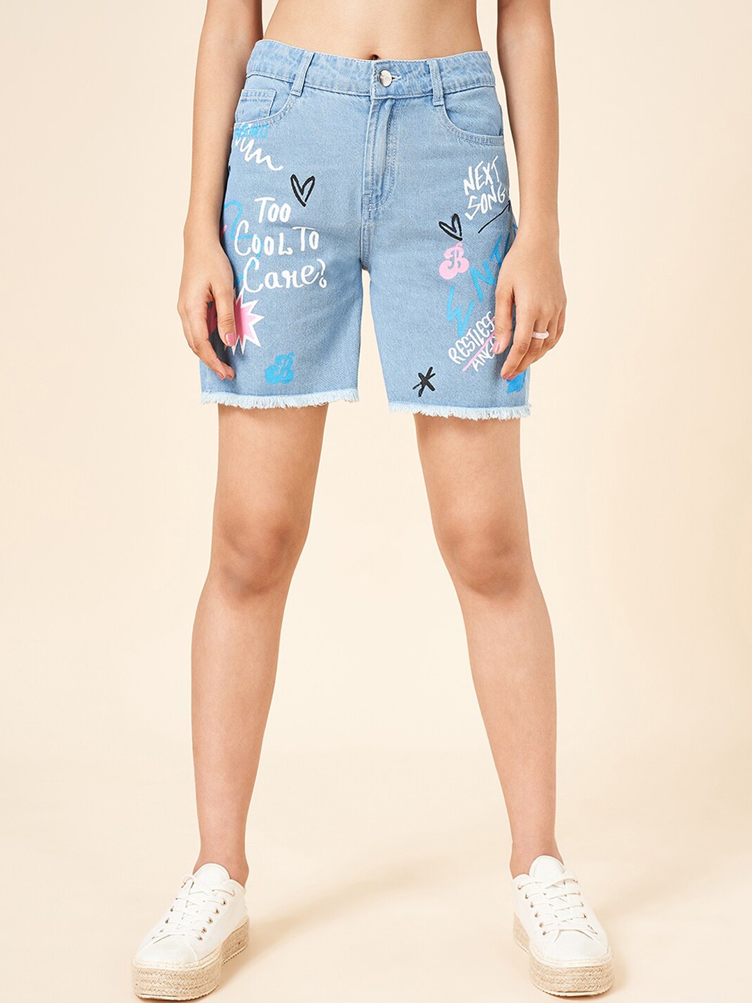 

Coolsters by Pantaloons Girls Typography Printed Denim Shorts, Blue