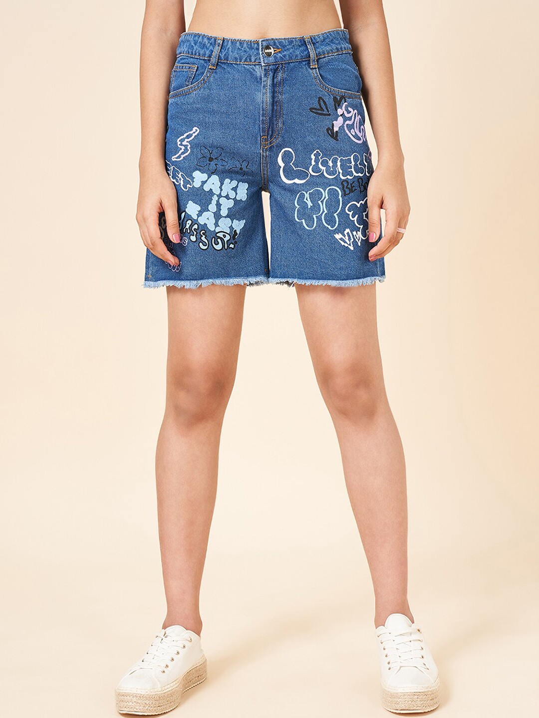 

Coolsters by Pantaloons Girls Typography Printed Denim Shorts, Blue