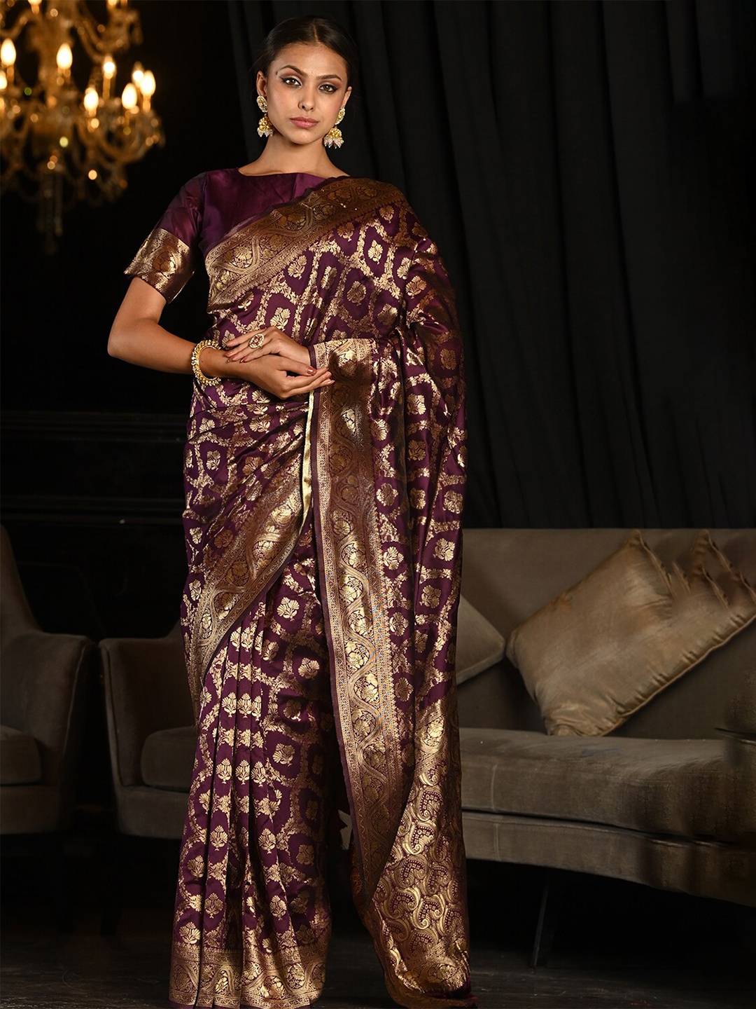 

KARAGIRI Ethnic Motif Woven Design Zari Banarasi Saree, Maroon