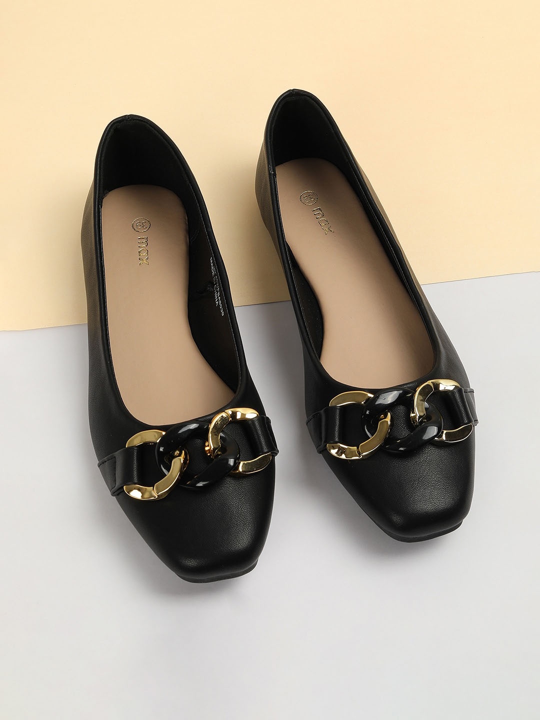 

max Embellished Square Toe Ballerinas, Black