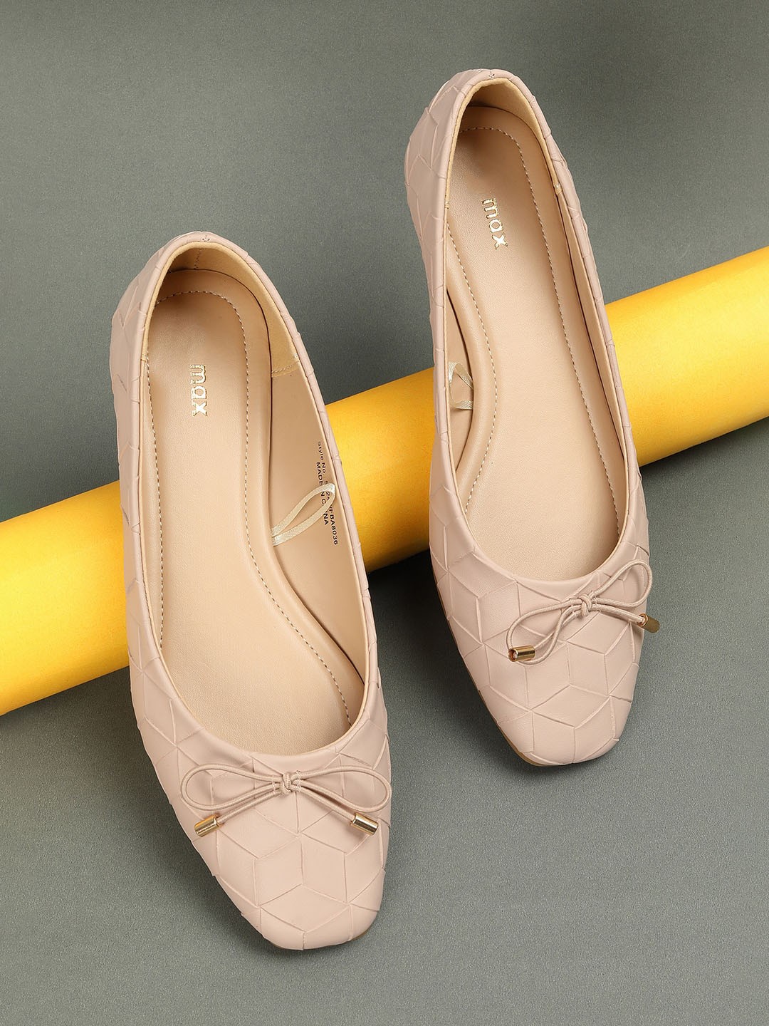 

max Textured Bow Detail Ballerinas, Pink