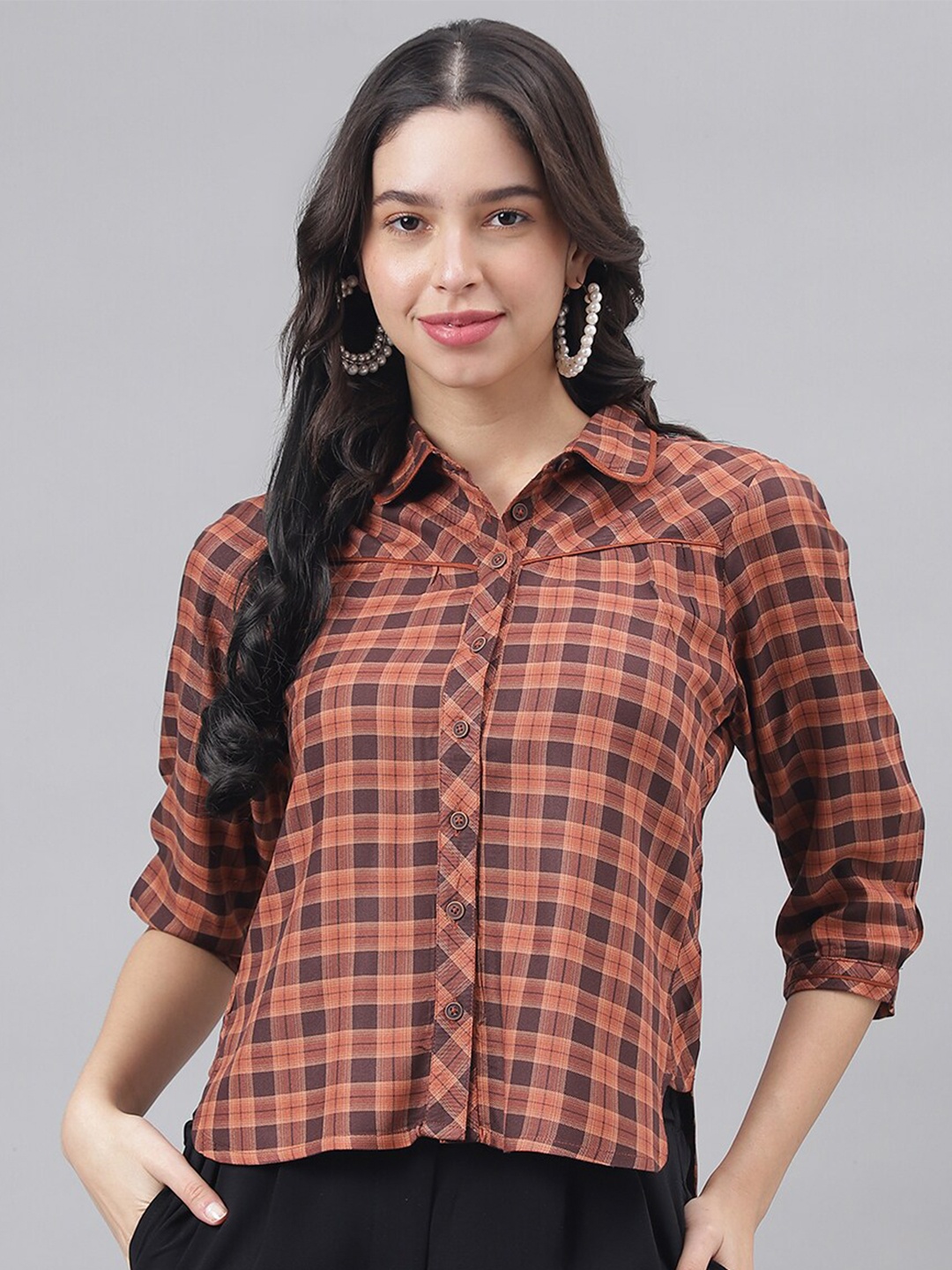 

Latin Quarters Checked Shirt Style Top, Brown