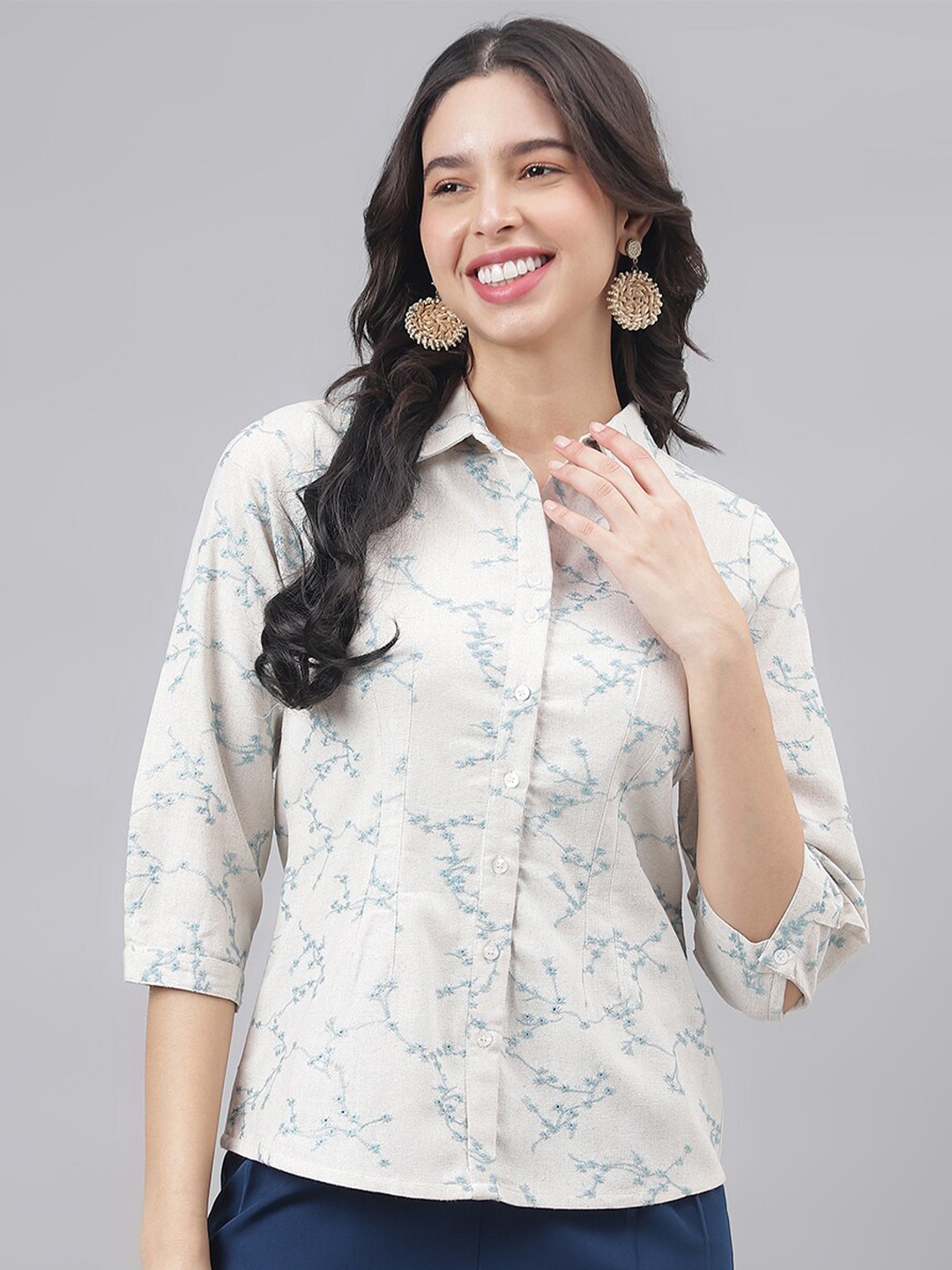 

Latin Quarters Floral Print Linen Shirt Style Top, Blue