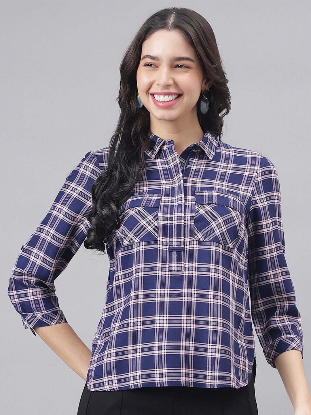 

Latin Quarters Checked Shirt Style Top, Navy blue