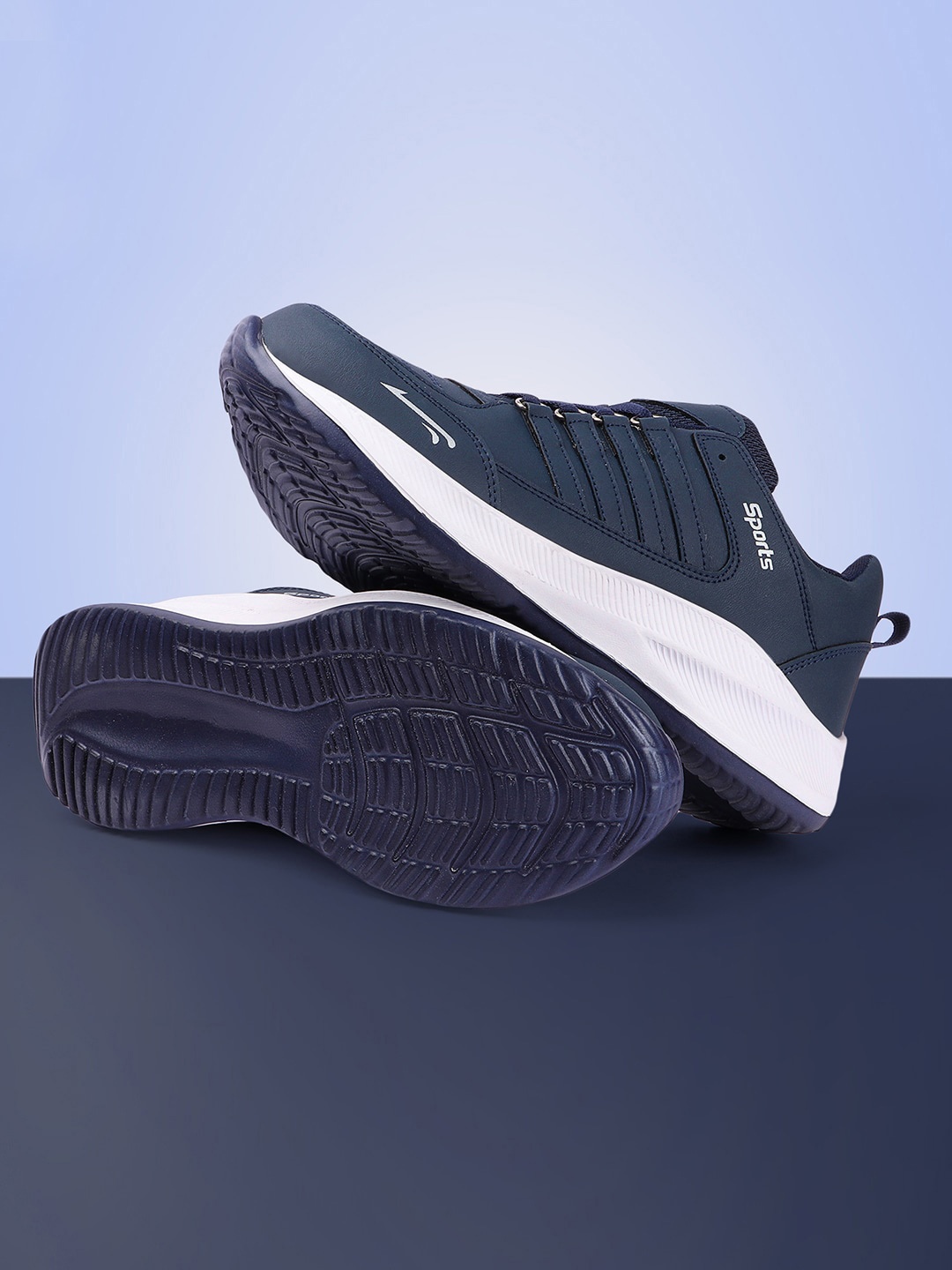 

SPRENGE Men Textured Lightweight Comfort Insole Contrast Sole Lace-Ups Running Sneakers, Navy blue