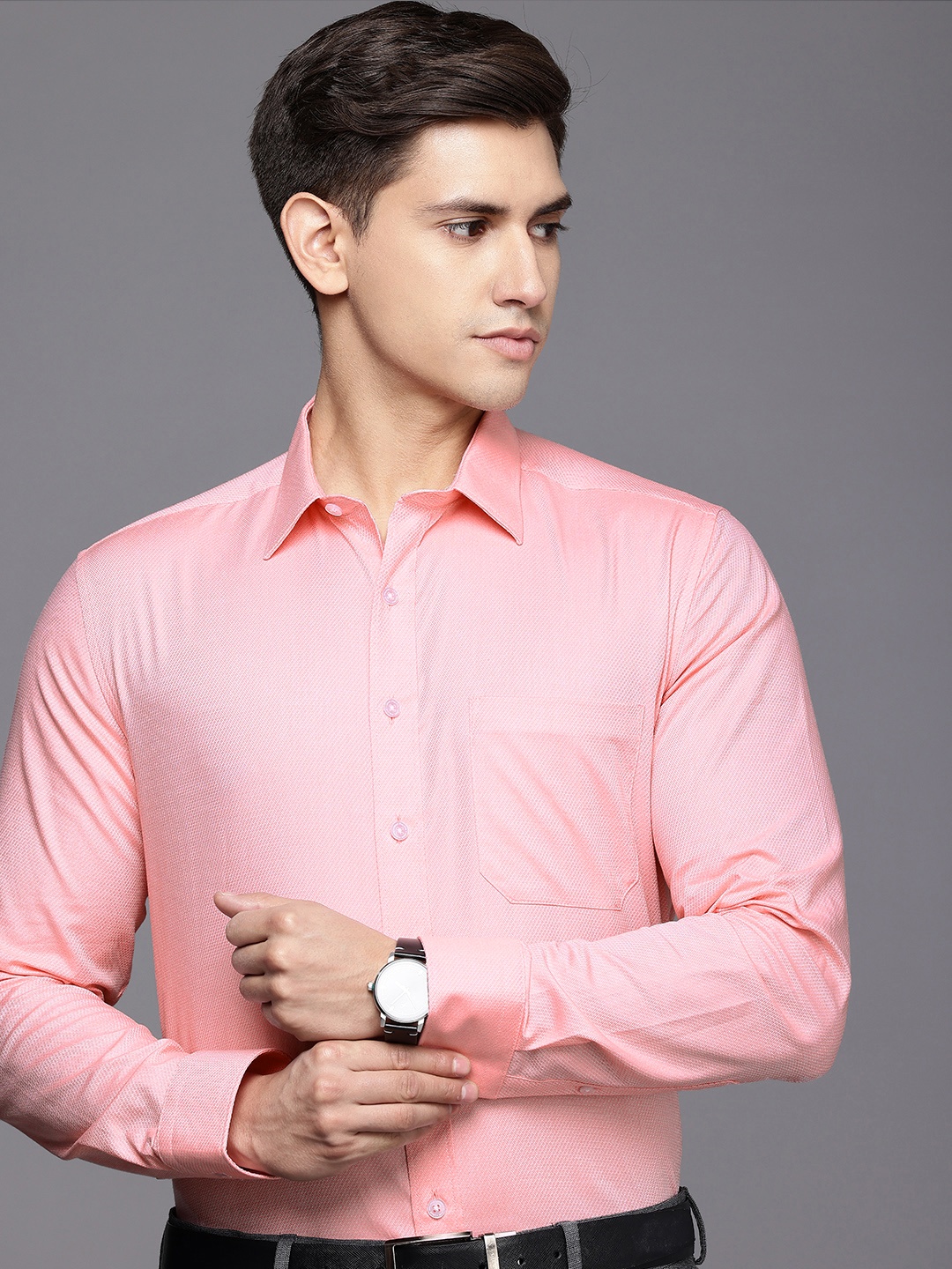 

Louis Philippe Men Slim Fit Pure Cotton Formal Shirt, Peach