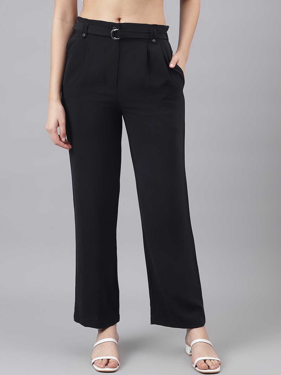 

Latin Quarters Women Relaxed Straight Fit Easy Wash Pleated Trousers, Black