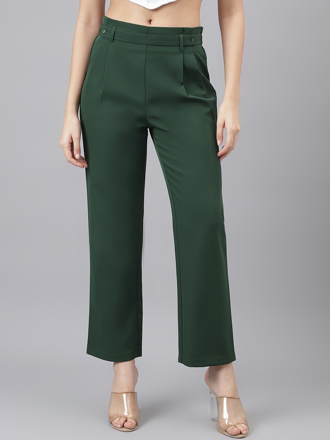 

Latin Quarters Women Relaxed Straight Fit Pleated Trousers, Green