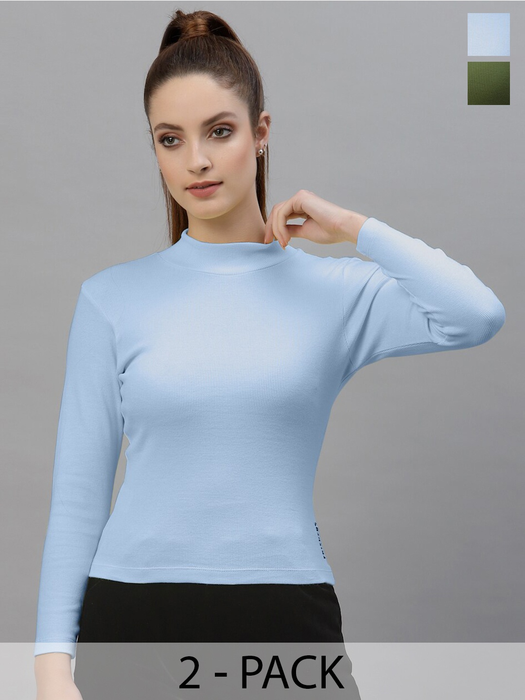 

Friskers Pack Of 2 High Neck Fitted Top, Turquoise blue