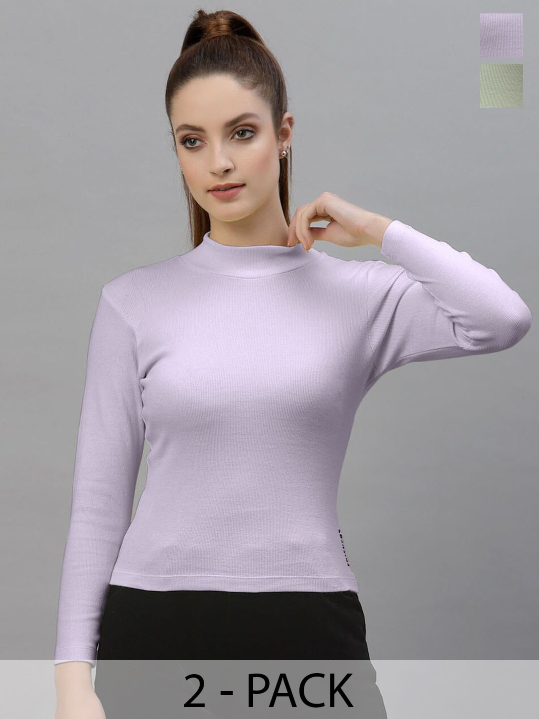 

Friskers Pack Of 2 High Neck Fitted Top, Purple