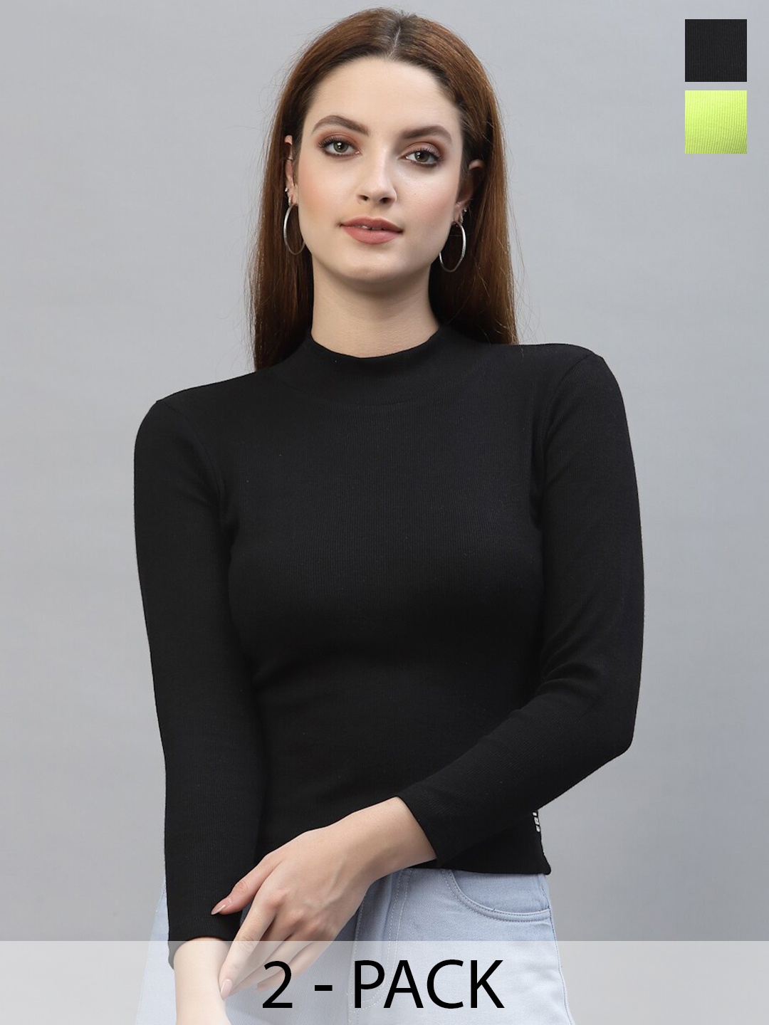 

Friskers Pack Of 2 High Neck Fitted Top, Black