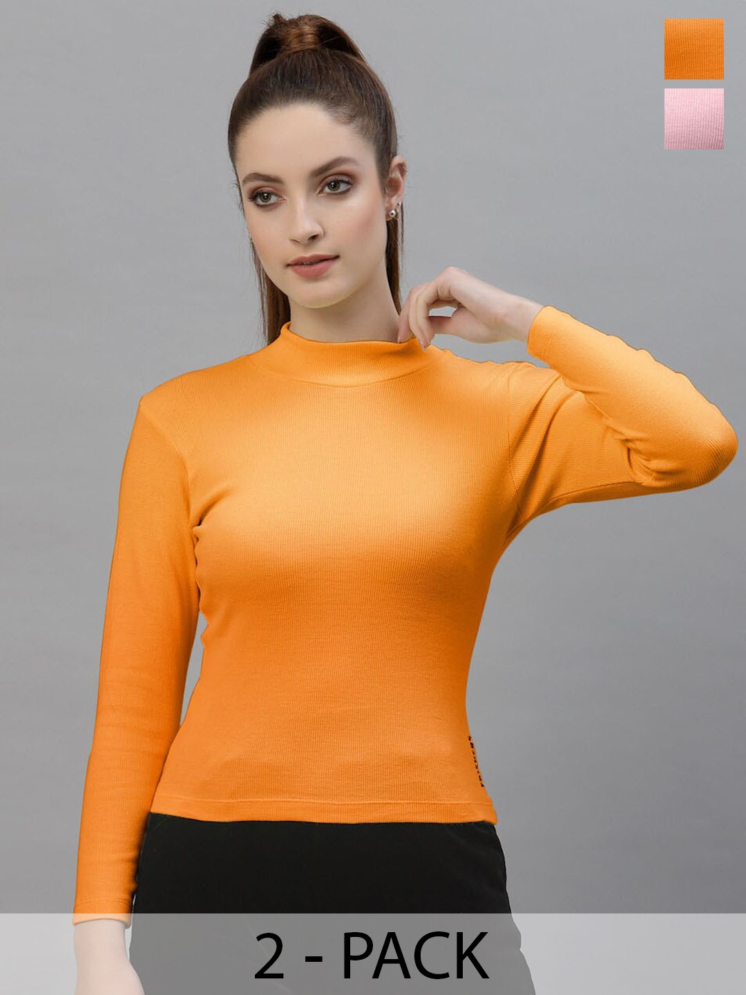 

Friskers Pack Of 2 High Neck Fitted Top, Orange