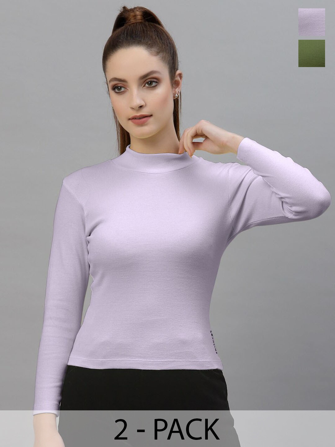 

Friskers Pack Of 2 High Neck Fitted Top, Purple