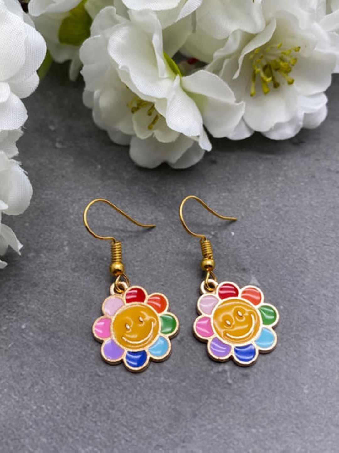 

EL REGALO Alloy Enamelled Floral Drop Earrings, Gold