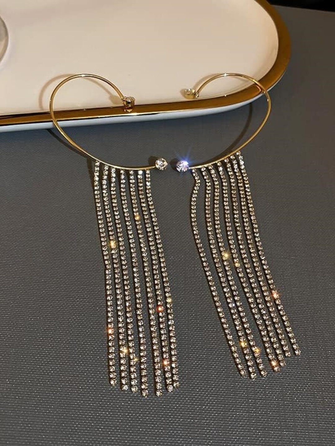 

EL REGALO Alloy Stone Studded Chandelier Contemporary Drop Earrings, Gold