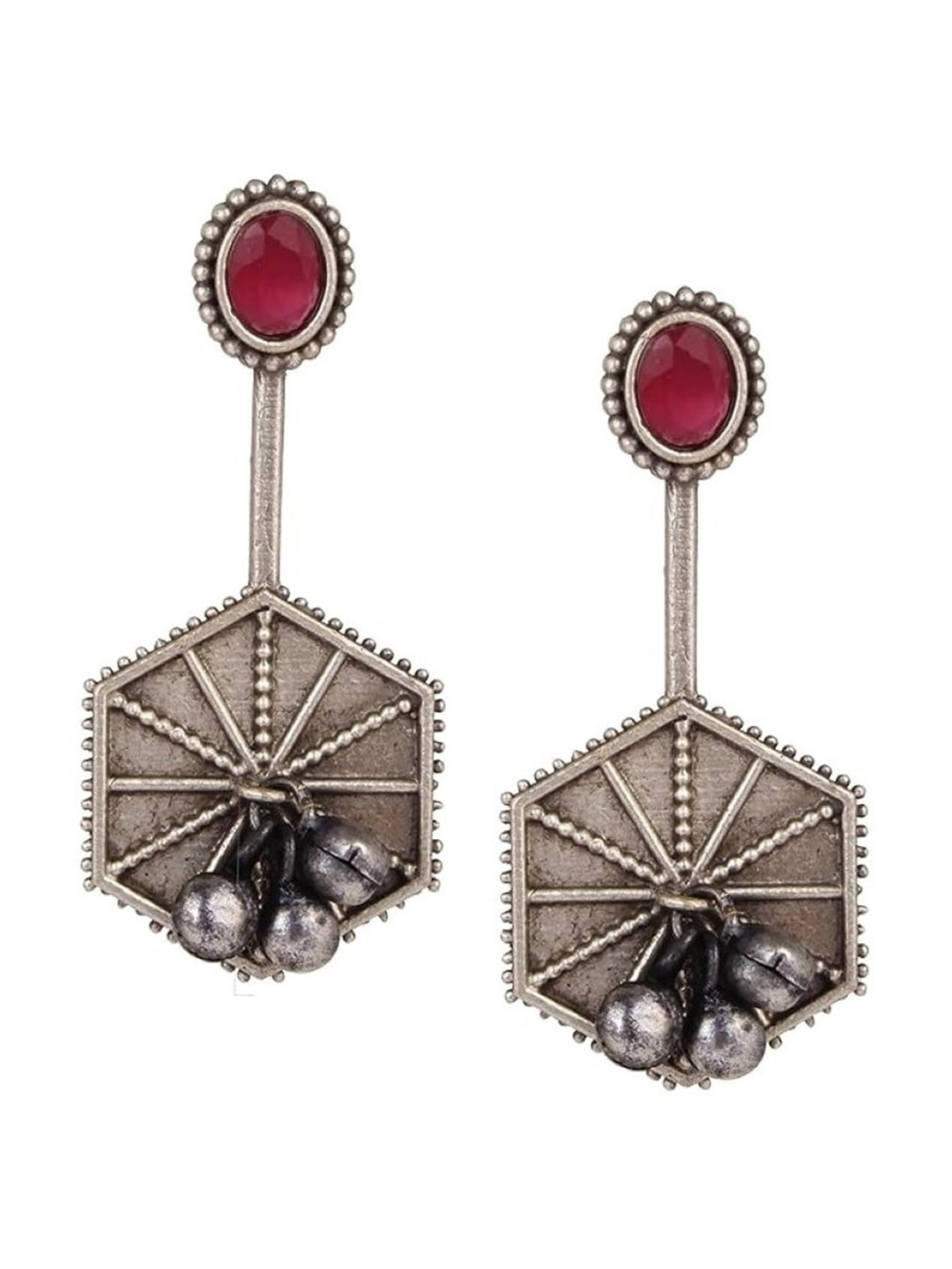 

EL REGALO Alloy Stone Studded Drop Earrings, Silver