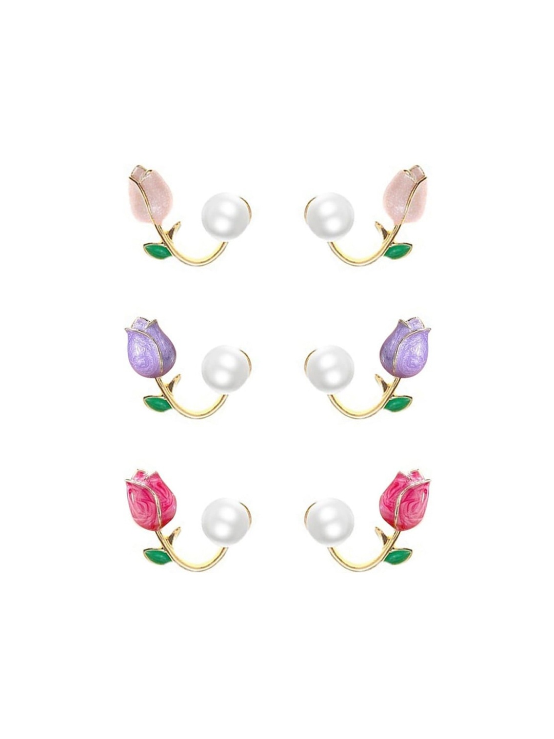 

EL REGALO Pack Of 3 Contemporary Studs Earrings, Pink