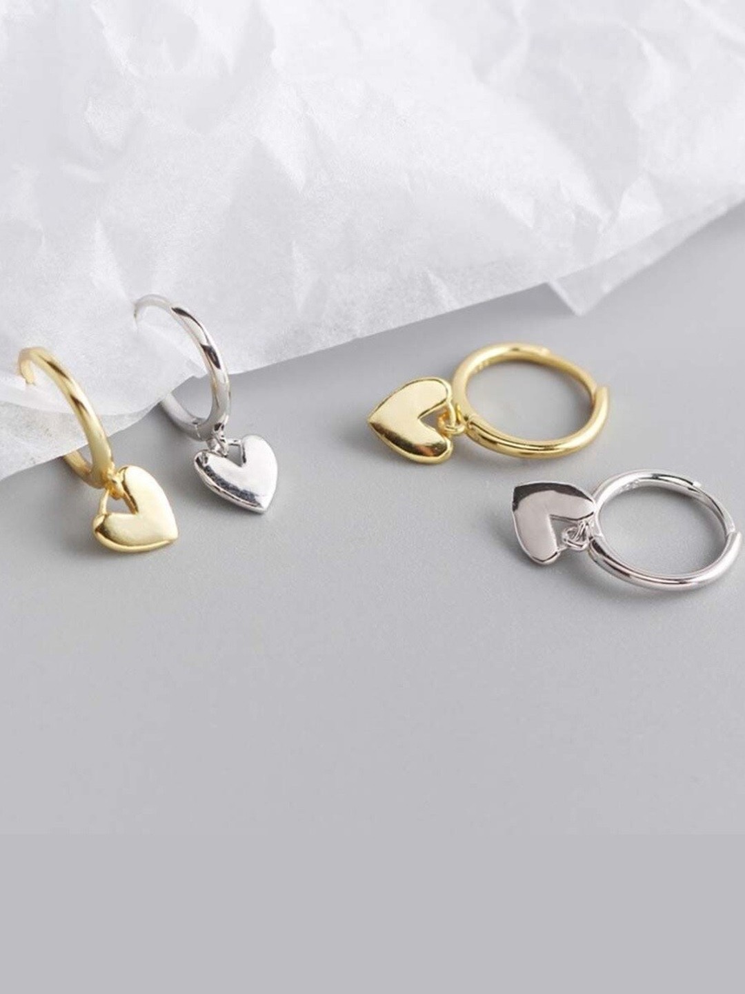 

EL REGALO Set of 2 Gold-Plated & Silver-Plated Heart Shaped Hoop Earrings