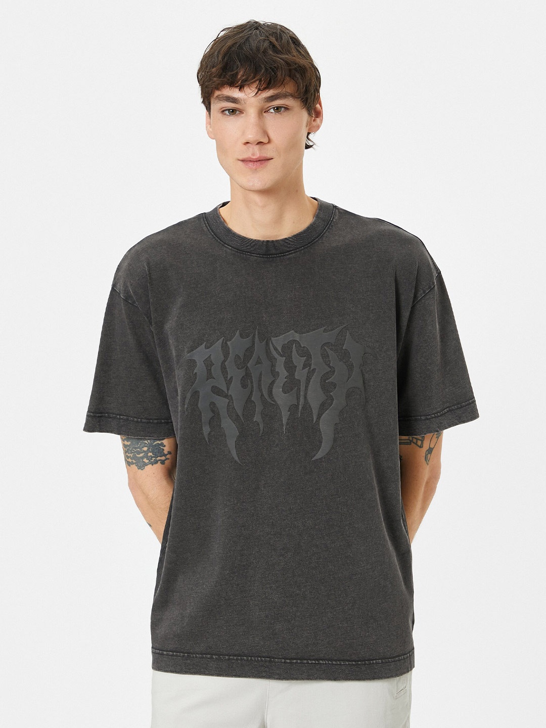

Koton Typography Printed Round Neck T-shirt, Grey