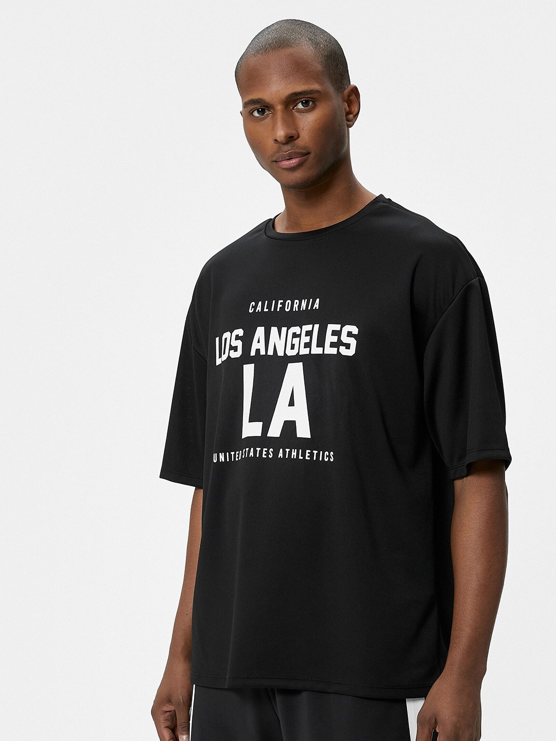Koton Typography Printed Round Neck Oversized T-shirt, Black