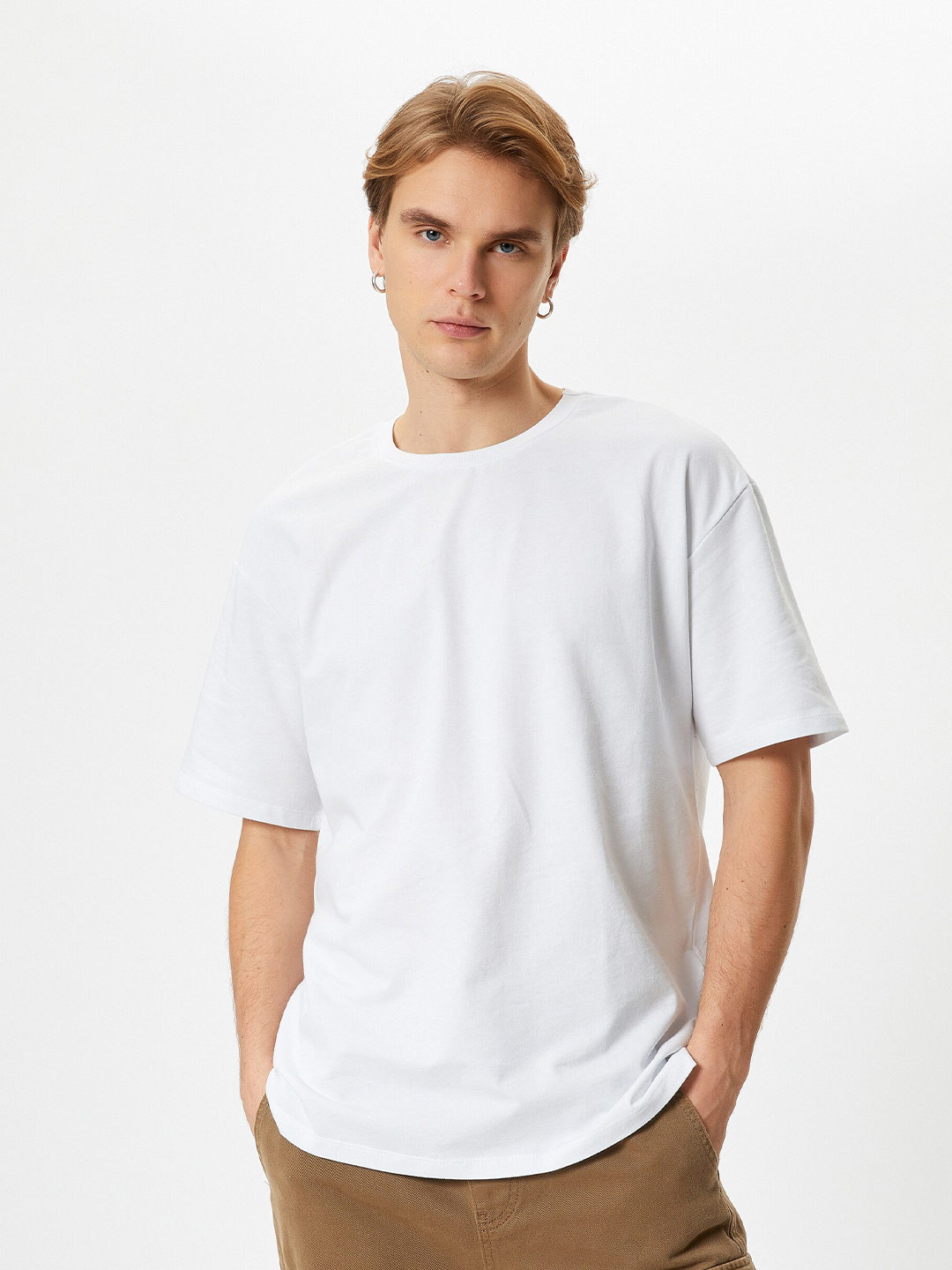 

Koton Drop-Shoulder Sleeves Cotton T-shirt, White