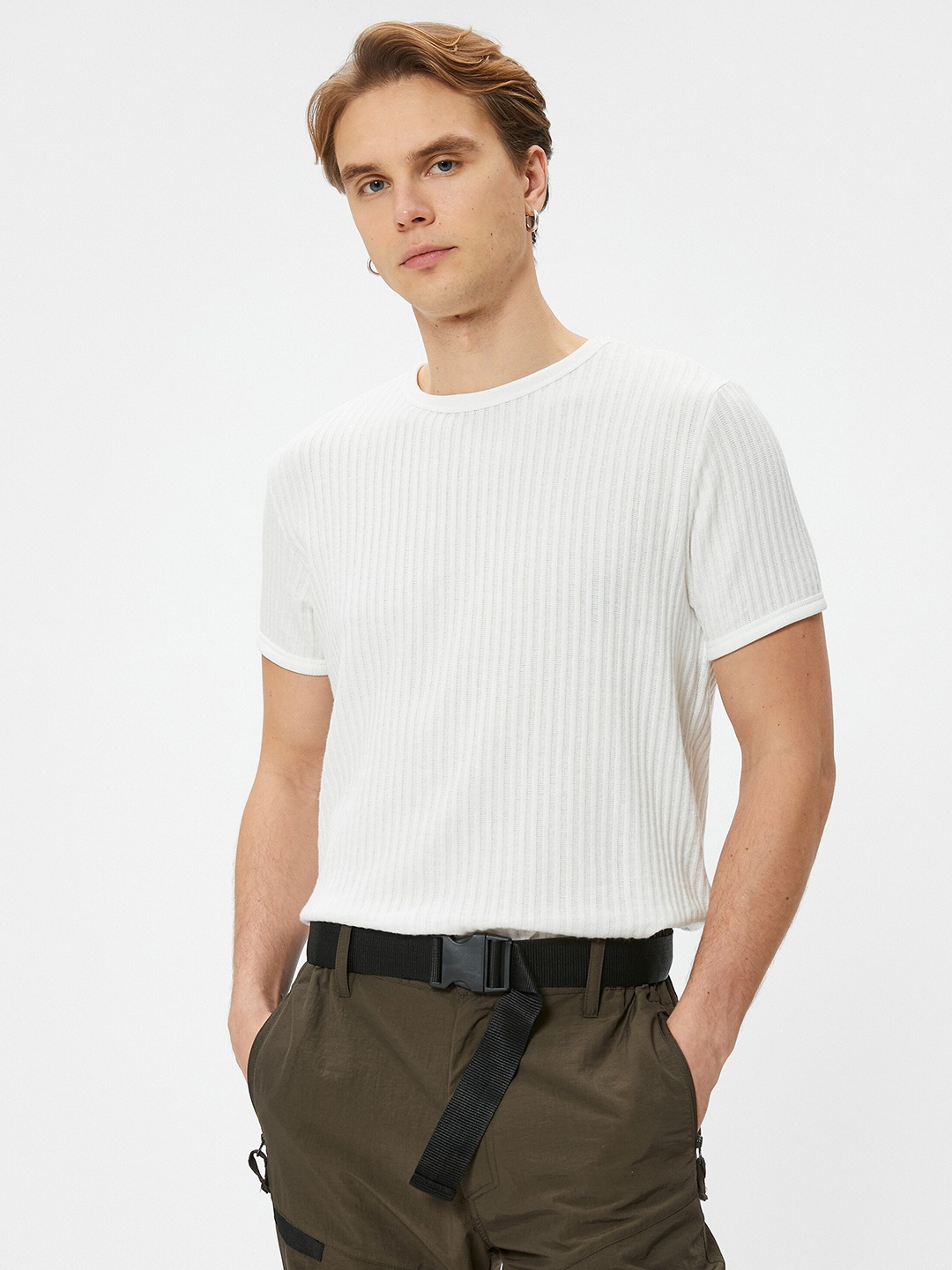 

Koton Striped Round Neck Cotton T-shirt, White