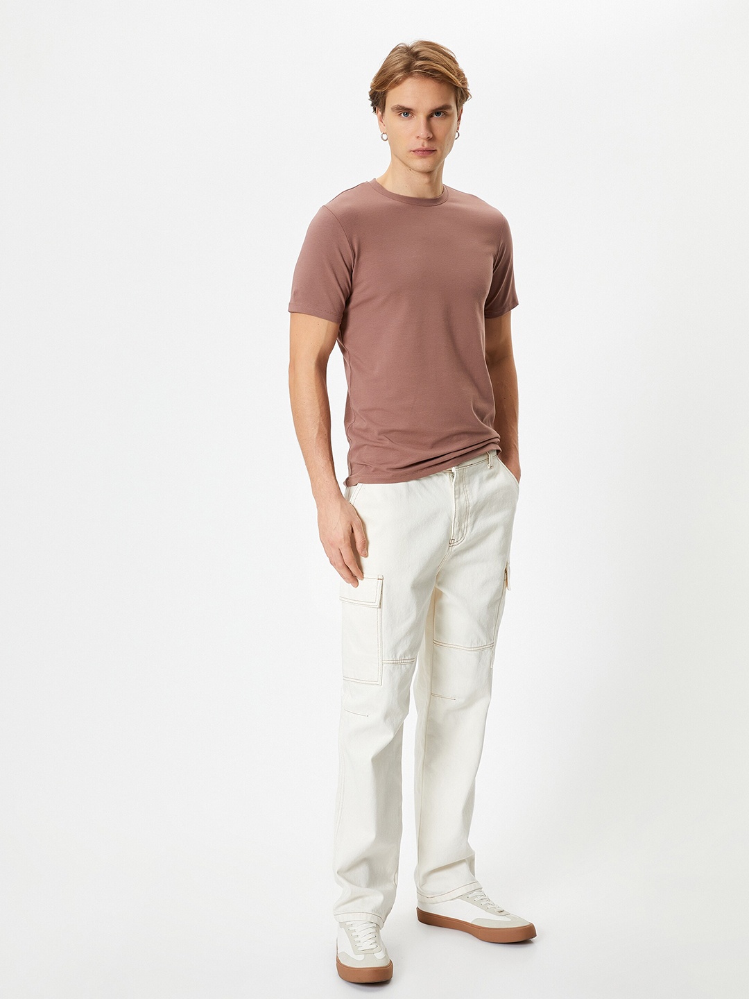 

Koton Round Neck Short Sleeves Cotton T-shirt, Camel brown