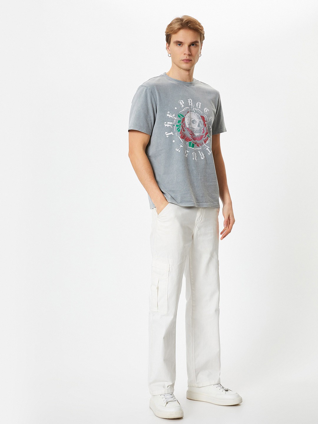 

Koton Graphic Printed Round Neck T-shirt, Grey