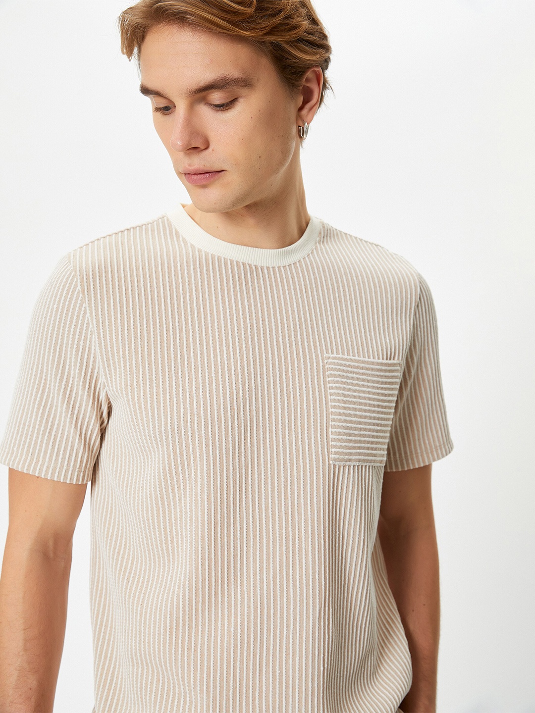

Koton Striped Round Neck T-shirt, Beige