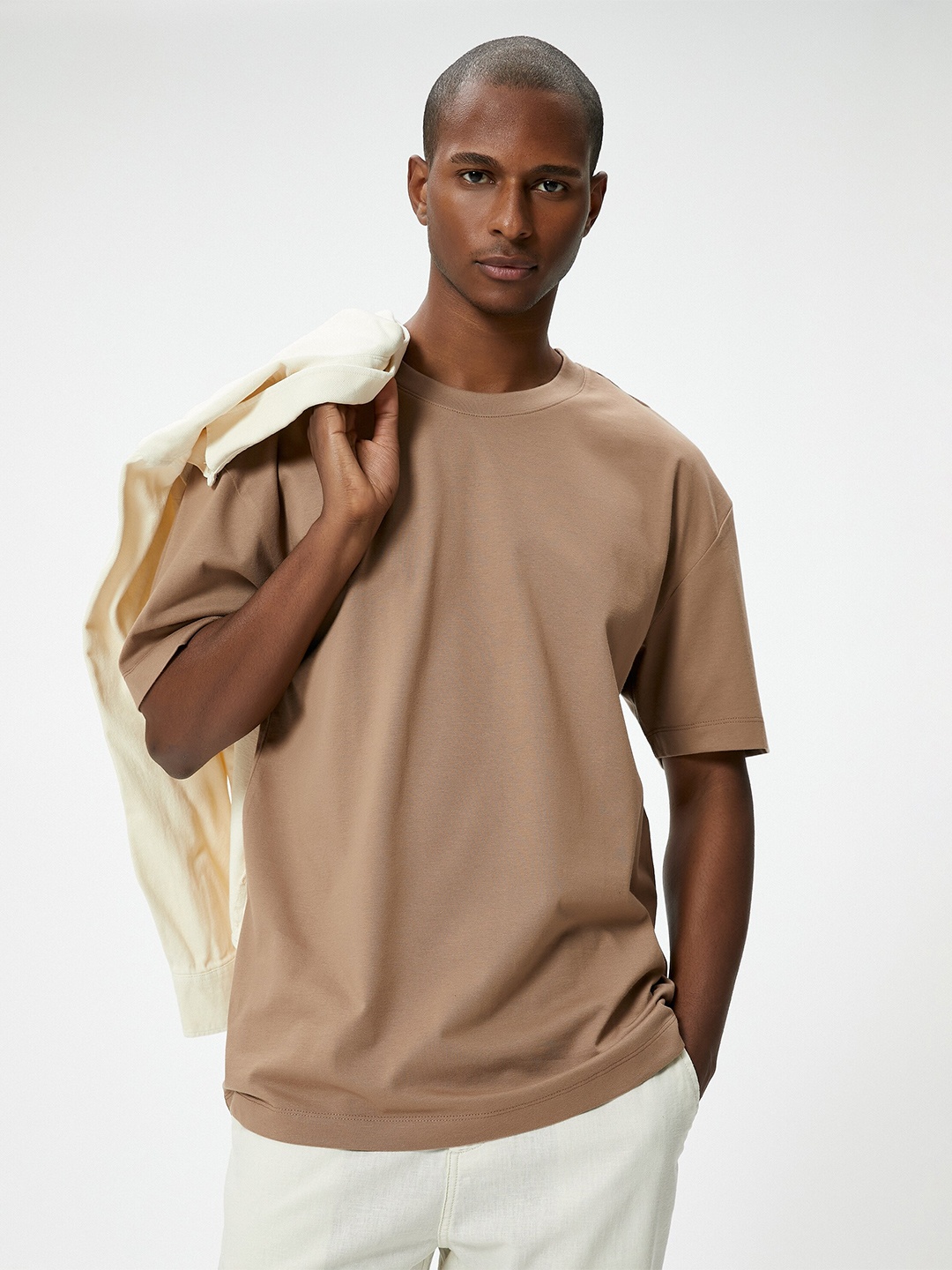 

Koton Round Neck Cotton Oversized T-shirt, Camel brown