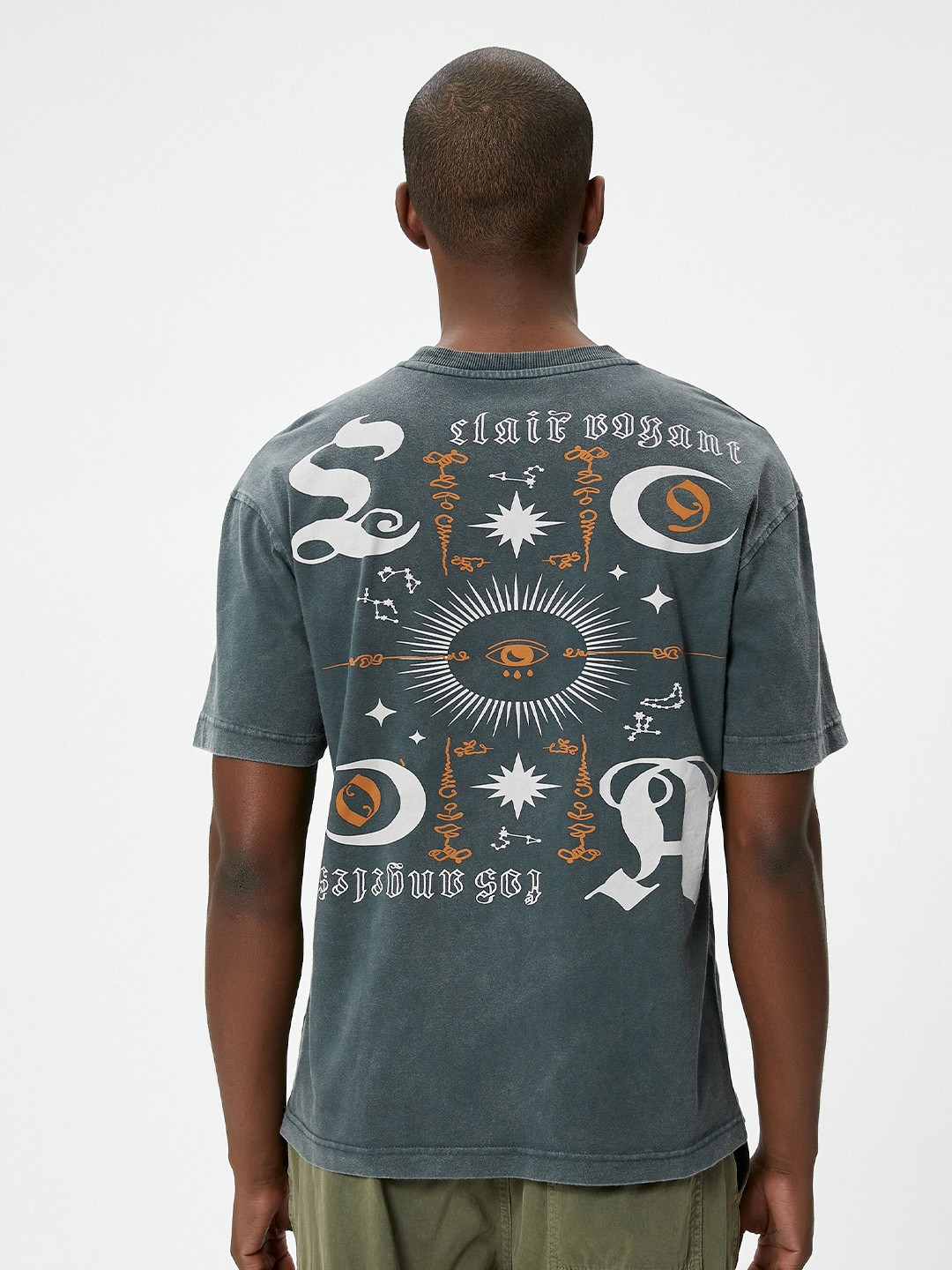 

Koton Graphic Printed Round Neck Oversized T-shirt, Grey