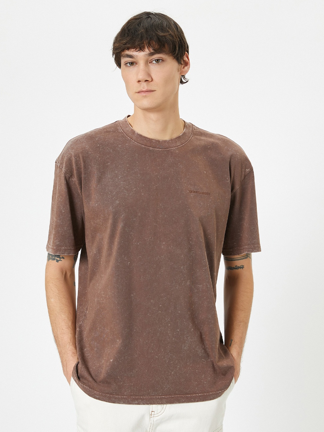 

Koton Round Neck Short Sleeves Cotton T-shirt, Brown