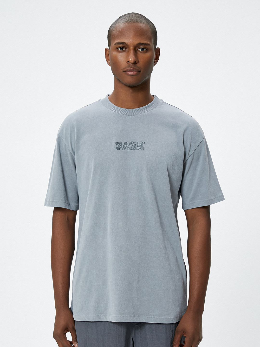 

Koton Typography Embroidered Cotton Oversized T-shirt, Grey