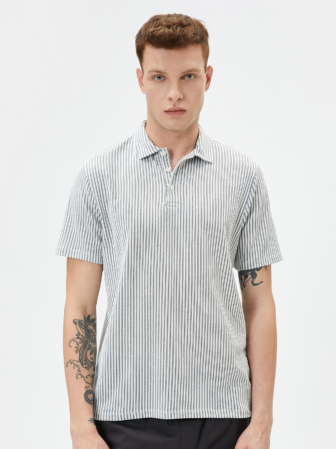 

Koton Striped Polo Collar Short Sleeves T-shirt, Grey