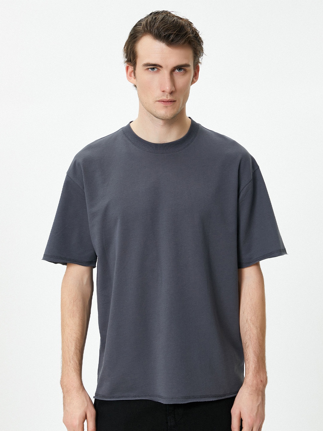

Koton Round Neck Short Sleeves Cotton Oversized T-shirt, Grey