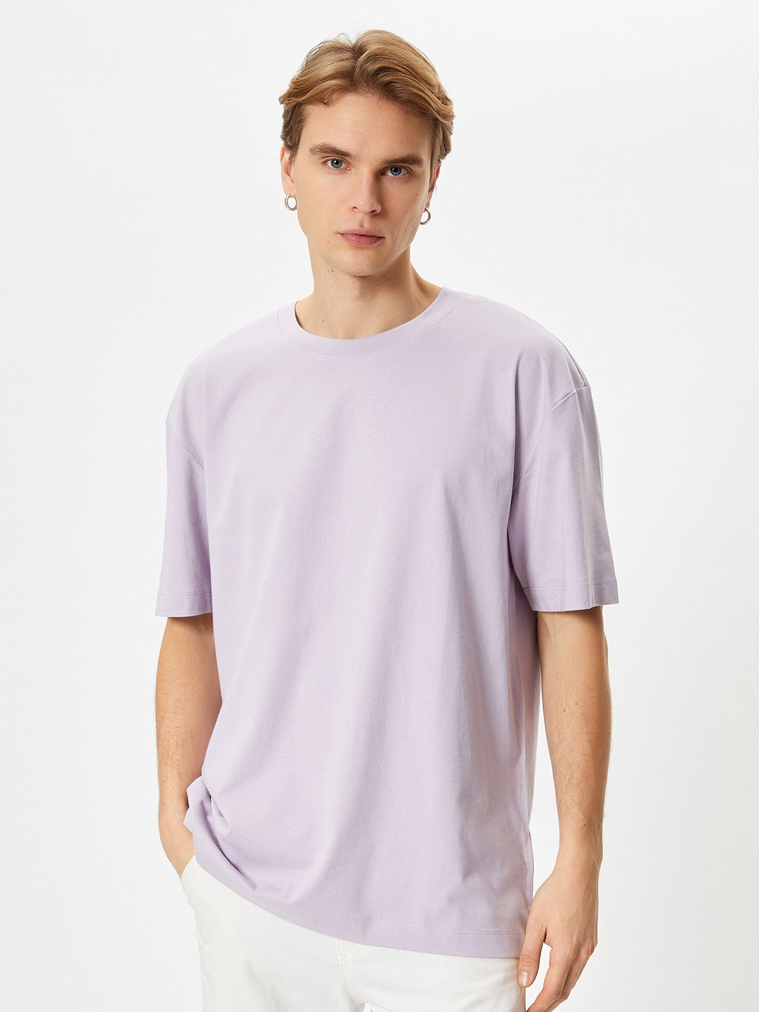 

Koton Round Neck Short Sleeves Cotton Oversized T-shirt, Purple